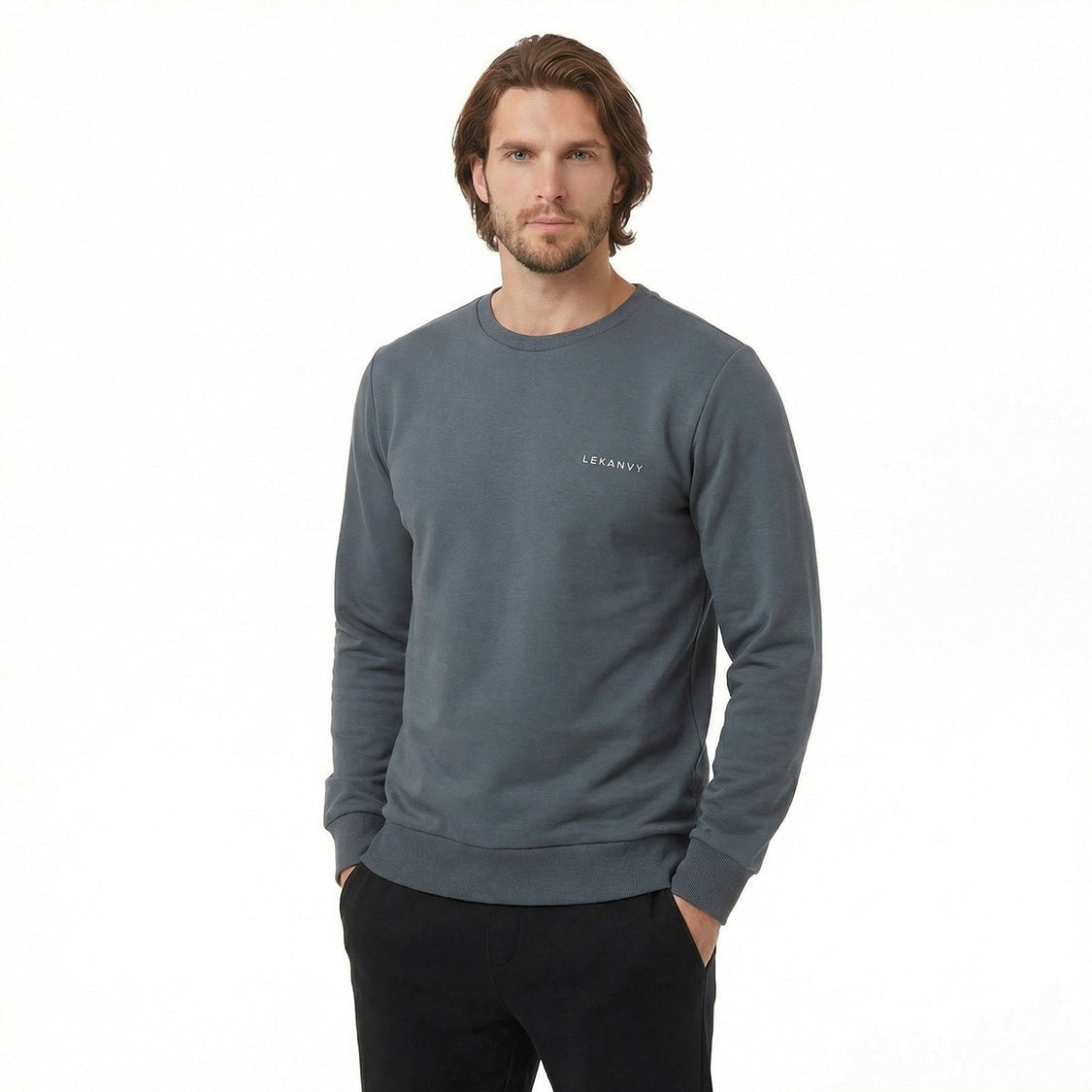 LeKanvy Versatile Light Navy Crew Neck