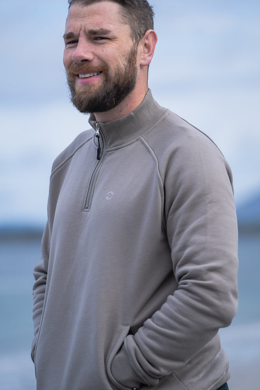 LeKanvy Stone Grey Quarter Zip Fleece Jumper